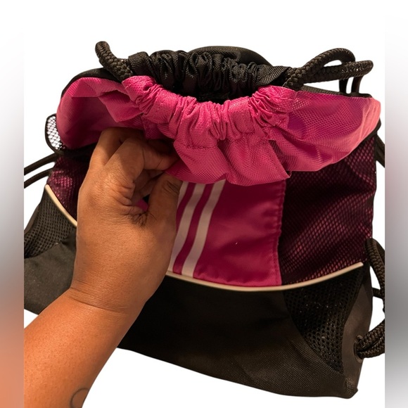 Adidas Pink/Black Lightweight Drawstring Backpack/ Bookbag - Picture 2 of 4